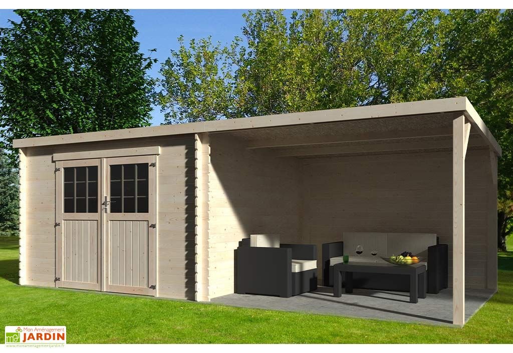 abri de jardin en bois de sapin 18,03 m² avec auvent ep. 28 mm– eden abri de jardin en bois de sapin 18,03 m² avec auvent ep. 28 mm– eden