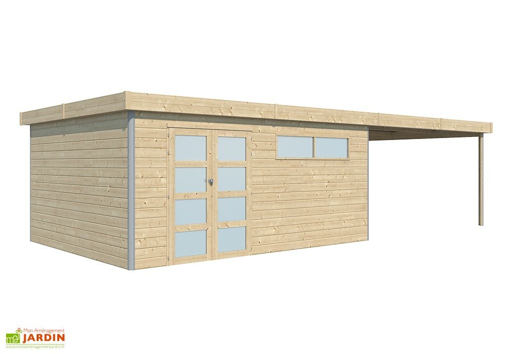 abri de jardin en bois d’épicéa brut avec auvent – 37,3 m² abri de jardin en bois d’épicéa brut avec auvent – 37,3 m²