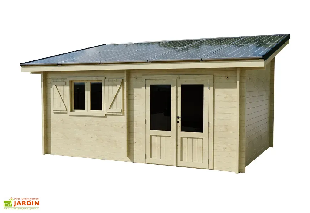 abri de jardin en bois + 10 panneaux solaires 5 kwc 17 m² abri de jardin en bois + 10 panneaux solaires 5 kwc 17 m²