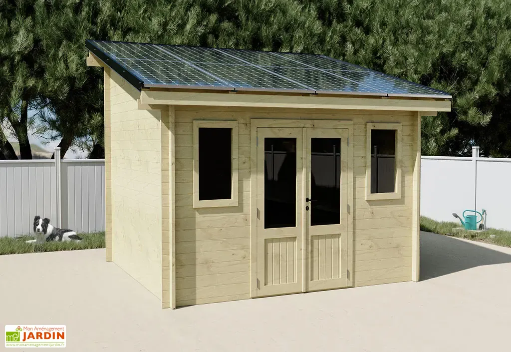 abri de jardin en bois + 8 panneaux solaires 4 kwc 13 m² abri de jardin en bois + 8 panneaux solaires 4 kwc 13 m²