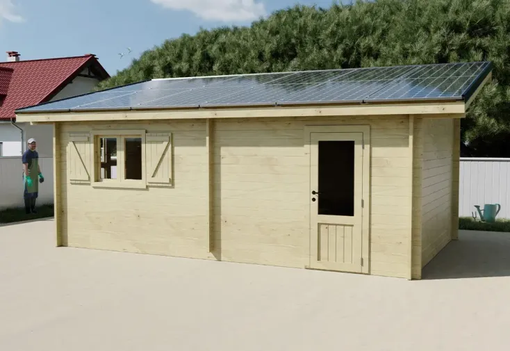abri de jardin en bois + 12 panneaux solaires 6 kwc 20 m² abri de jardin en bois + 12 panneaux solaires 6 kwc 20 m²