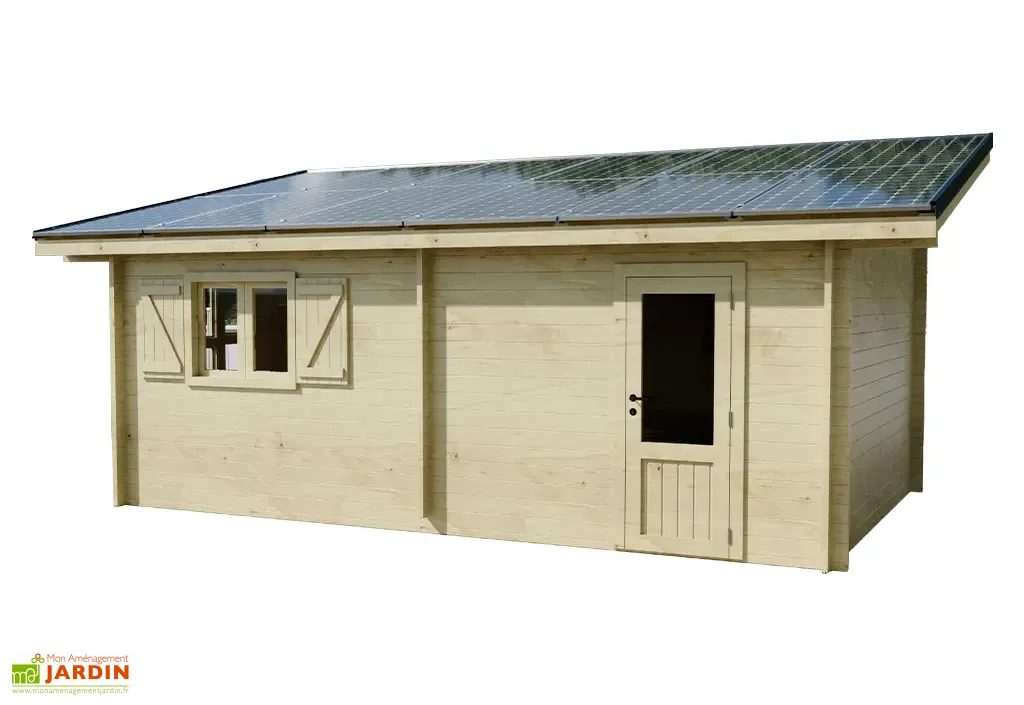 abri de jardin en bois + 12 panneaux solaires 6 kwc 20 m² abri de jardin en bois + 12 panneaux solaires 6 kwc 20 m²