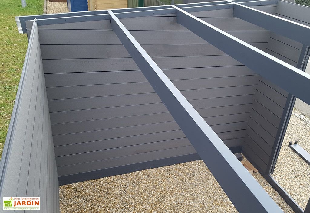 abri de jardin composite toit plat + auvent – actual 6 x 3 m gris anthracite abri de jardin composite toit plat + auvent – actual 6 x 3 m gris anthracite