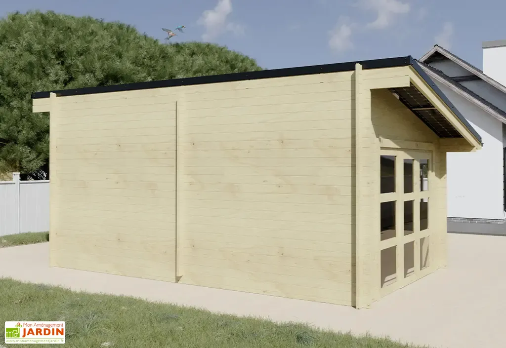 abri de jardin en bois + 12 panneaux solaires 6 kwc 20 m² abri de jardin en bois + 12 panneaux solaires 6 kwc 20 m²