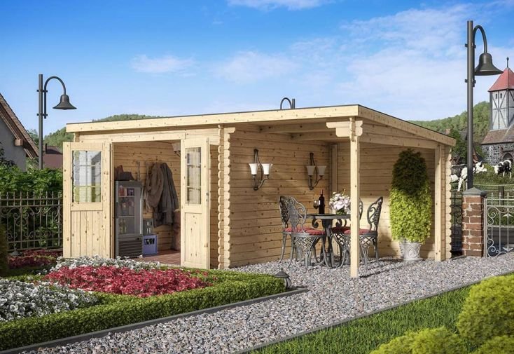 abri de jardin avec auvent en bois d’épicéa brut 28 mm – 15 m² abri de jardin avec auvent en bois d’épicéa brut 28 mm – 15 m²