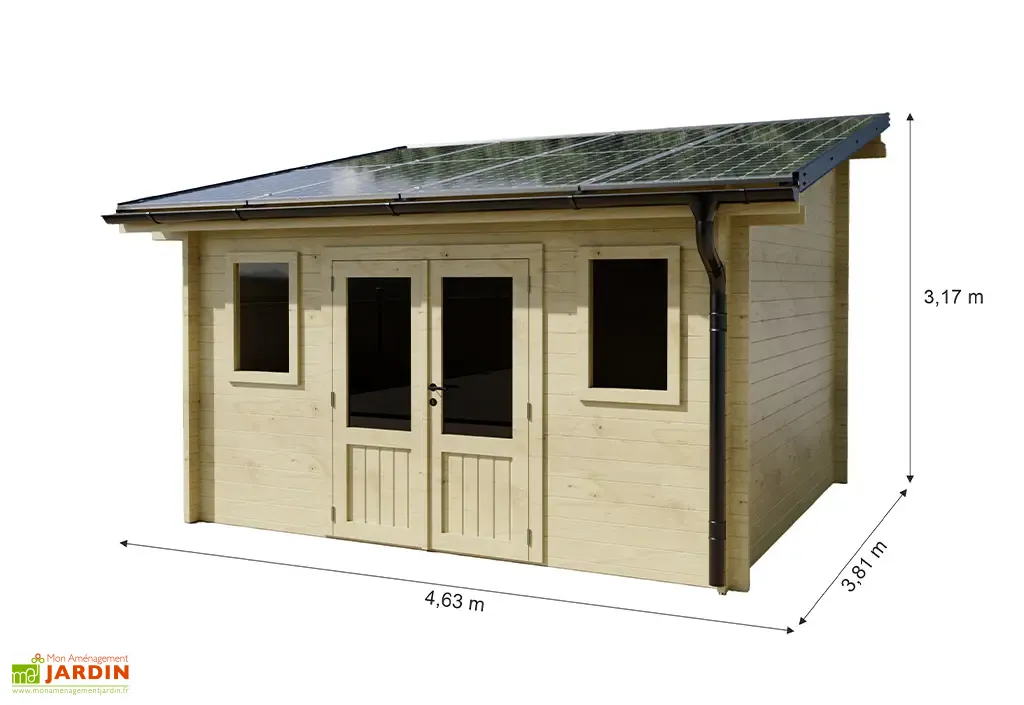 abri de jardin en bois + 8 panneaux solaires 4 kwc 13 m² abri de jardin en bois + 8 panneaux solaires 4 kwc 13 m²