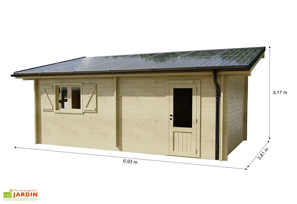 abri de jardin en bois + 12 panneaux solaires 6 kwc 20 m² abri de jardin en bois + 12 panneaux solaires 6 kwc 20 m²
