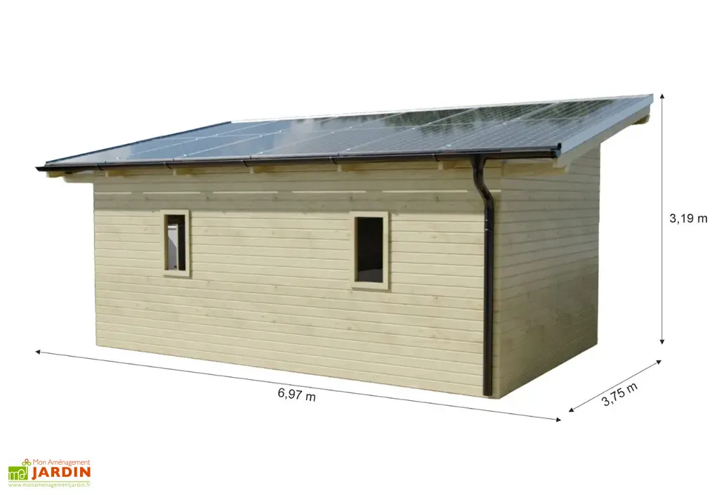 abri de jardin en bois tht + 12 panneaux solaires 6 kwc 20 m² abri de jardin en bois tht + 12 panneaux solaires 6 kwc 20 m²