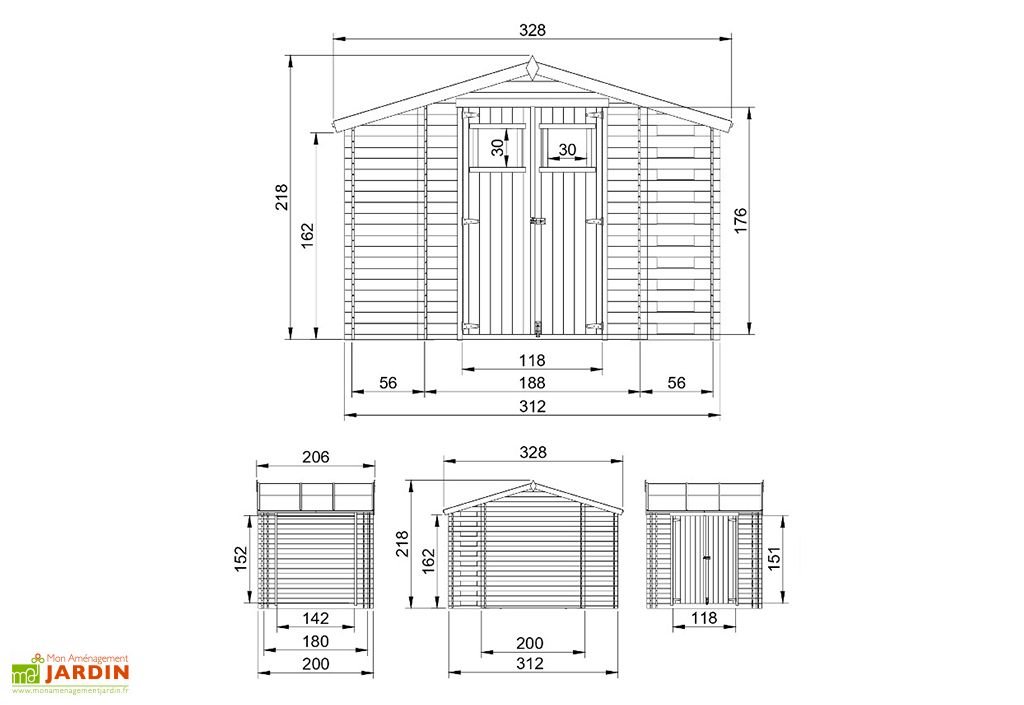abri de jardin en bois de pin brut avec bûcher 19 mm – 6 m² abri de jardin en bois de pin brut avec bûcher 19 mm – 6 m²
