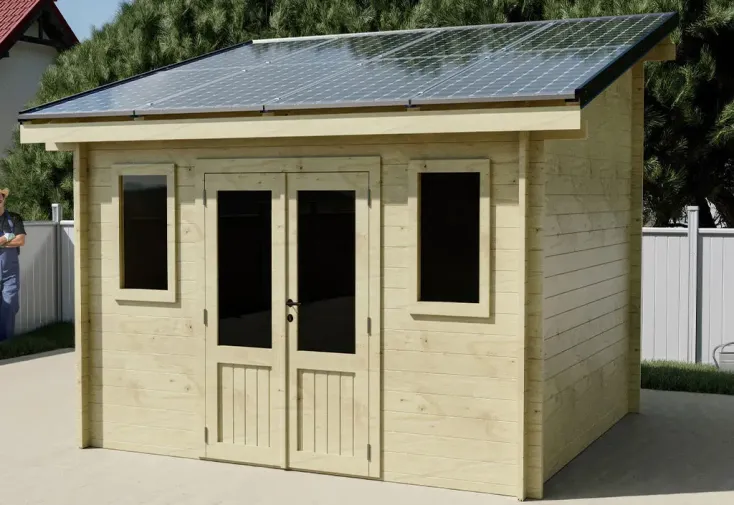 abri de jardin en bois + 8 panneaux solaires 4 kwc 13 m² abri de jardin en bois + 8 panneaux solaires 4 kwc 13 m²