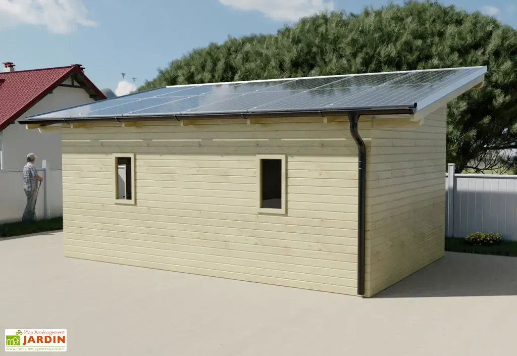 abri de jardin en bois tht + 12 panneaux solaires 6 kwc 20 m² abri de jardin en bois tht + 12 panneaux solaires 6 kwc 20 m²